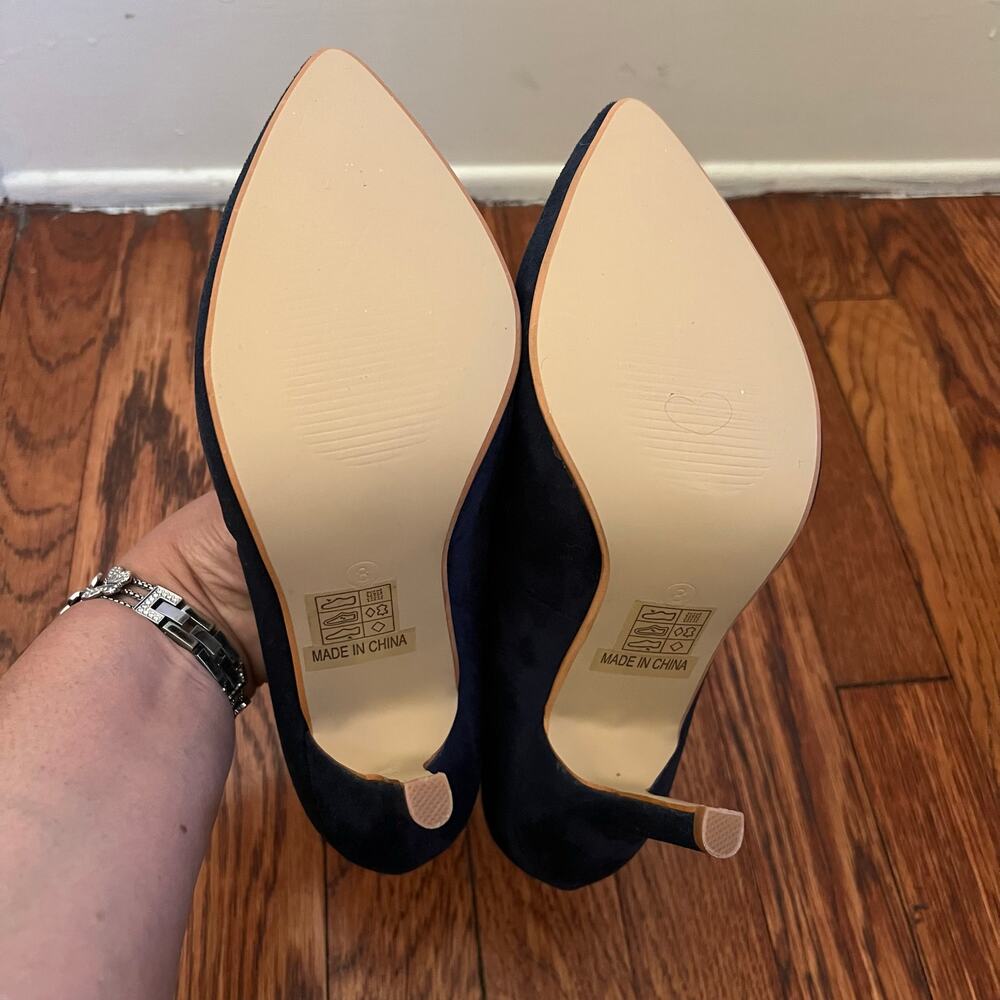 Blue Suede Stiletto Pumps Size 8 Almond Toe 4in Heel Leather Insole Corpcore - Picture 11 of 17
